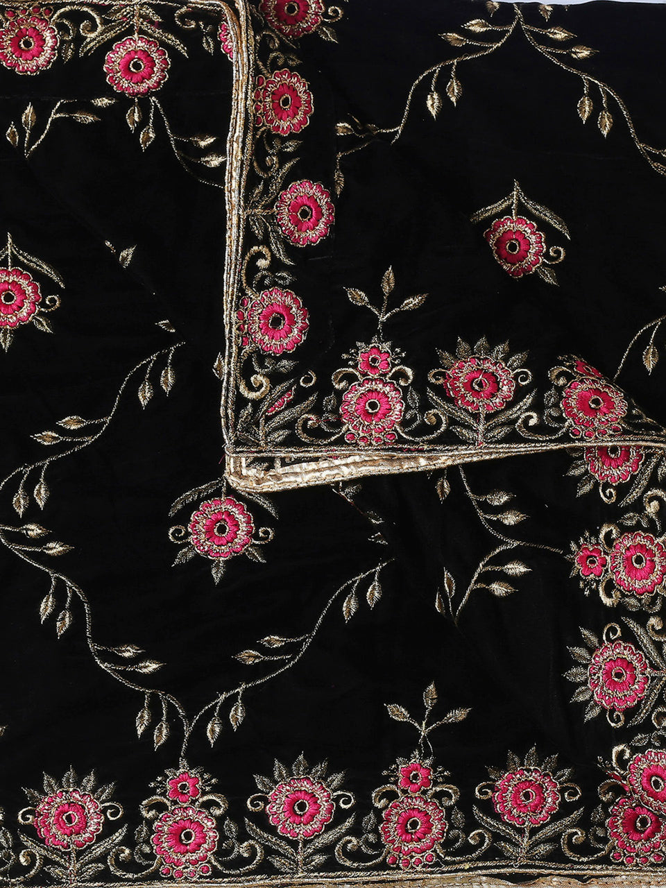 Black Velvet Dupatta with Pink Jaal Embroidery