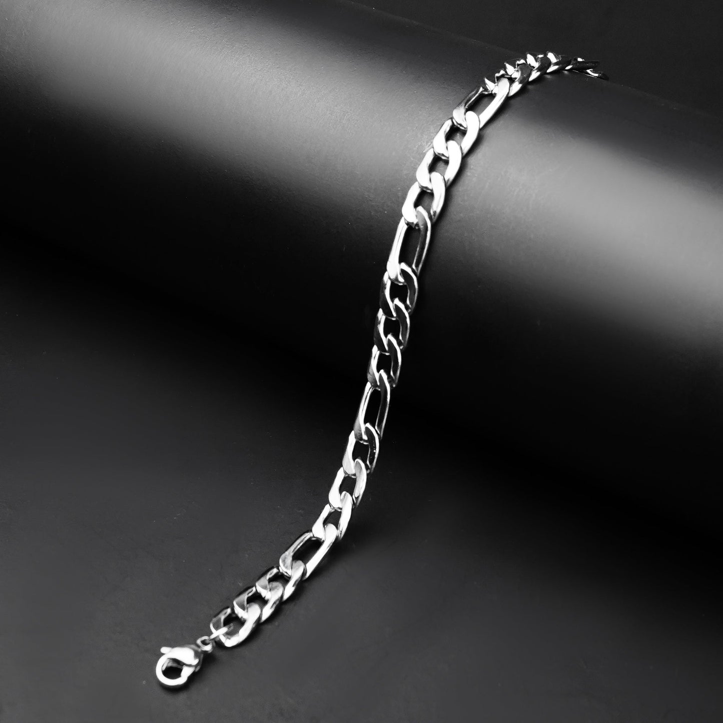 7 mm Silver Flex Figaro Chain Bracelet -316L