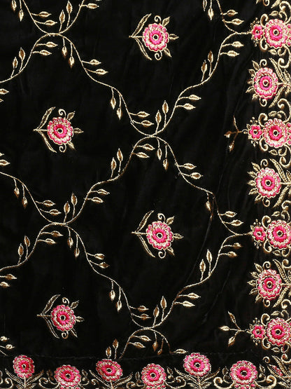 Black Velvet Dupatta with Pink Jaal Embroidery