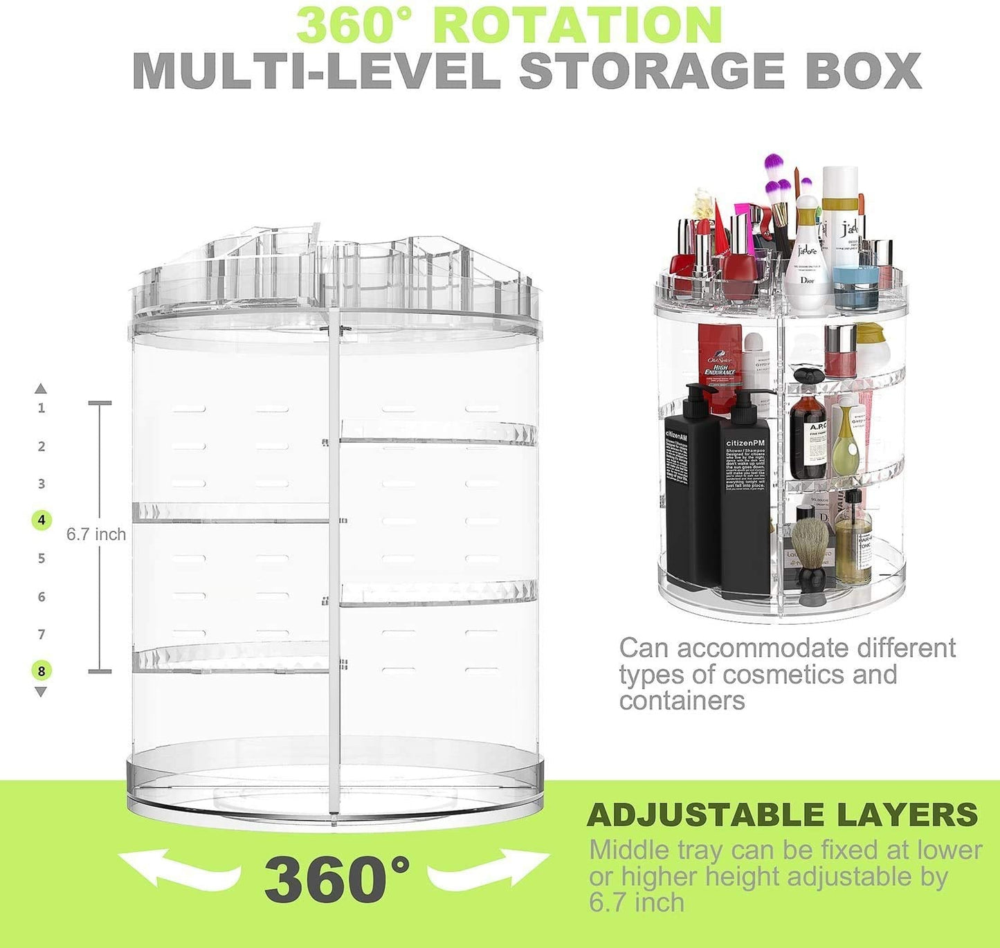 360 Rotating Makeup Crystal Storage Stand Box Big size (Premium Quality)