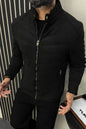 Stitched Motif Pattern Men's Suede Jacket