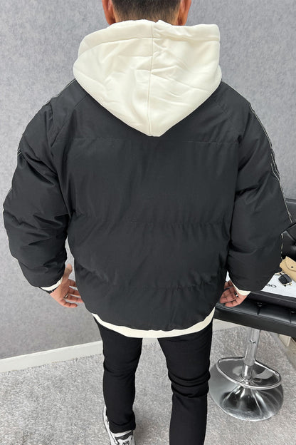 Panel Stripes Dual Zip Hooded Over-Sized Imported Puffer Jacket