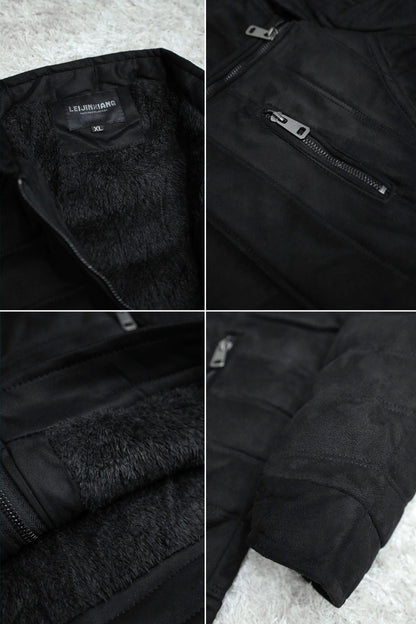 Quilted Pattern Iconic Zipper Men's Suede Jacket