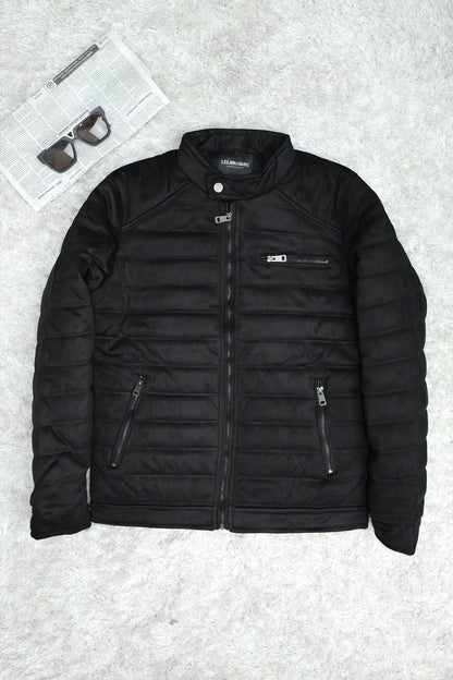 Quilted Pattern Iconic Zipper Men's Suede Jacket