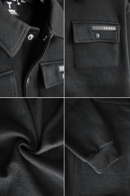 Front Flap Pocket Collar Motif Waffle Knit Jacket