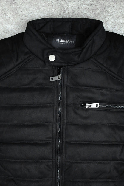 Quilted Pattern Iconic Zipper Men's Suede Jacket