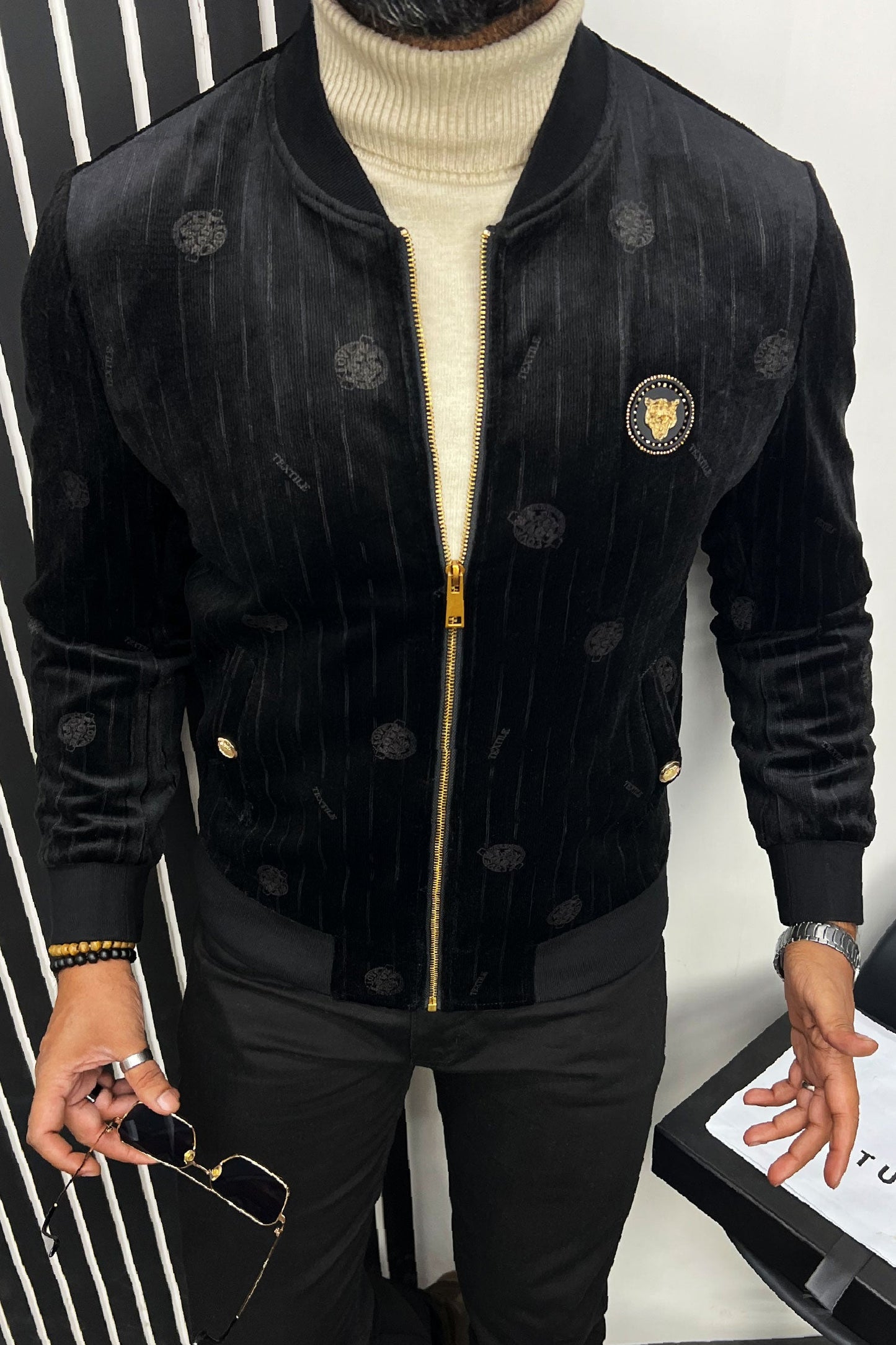 All Over Logo Design Imported Men's Woolen Jacket