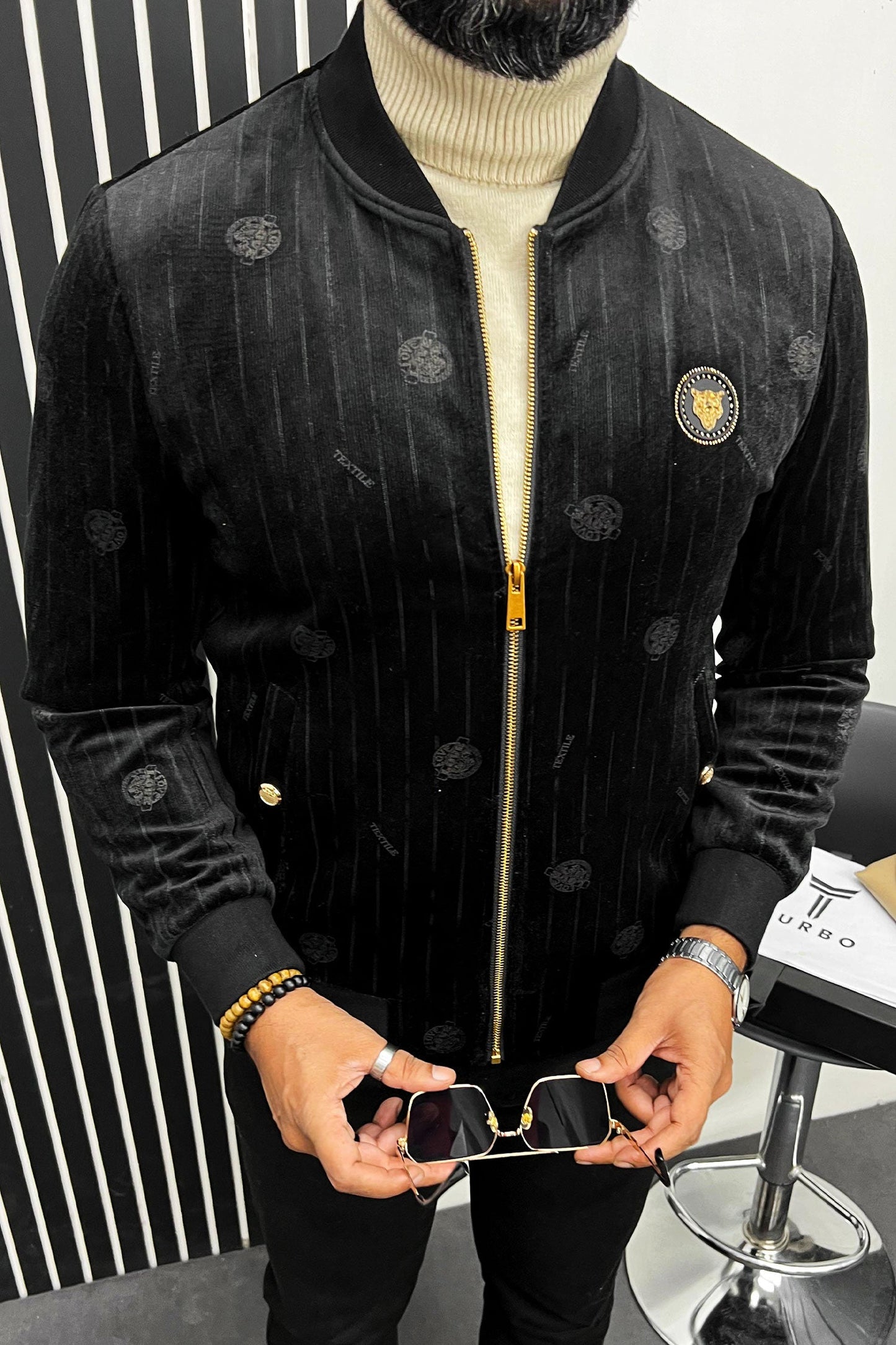 All Over Logo Design Imported Men's Woolen Jacket