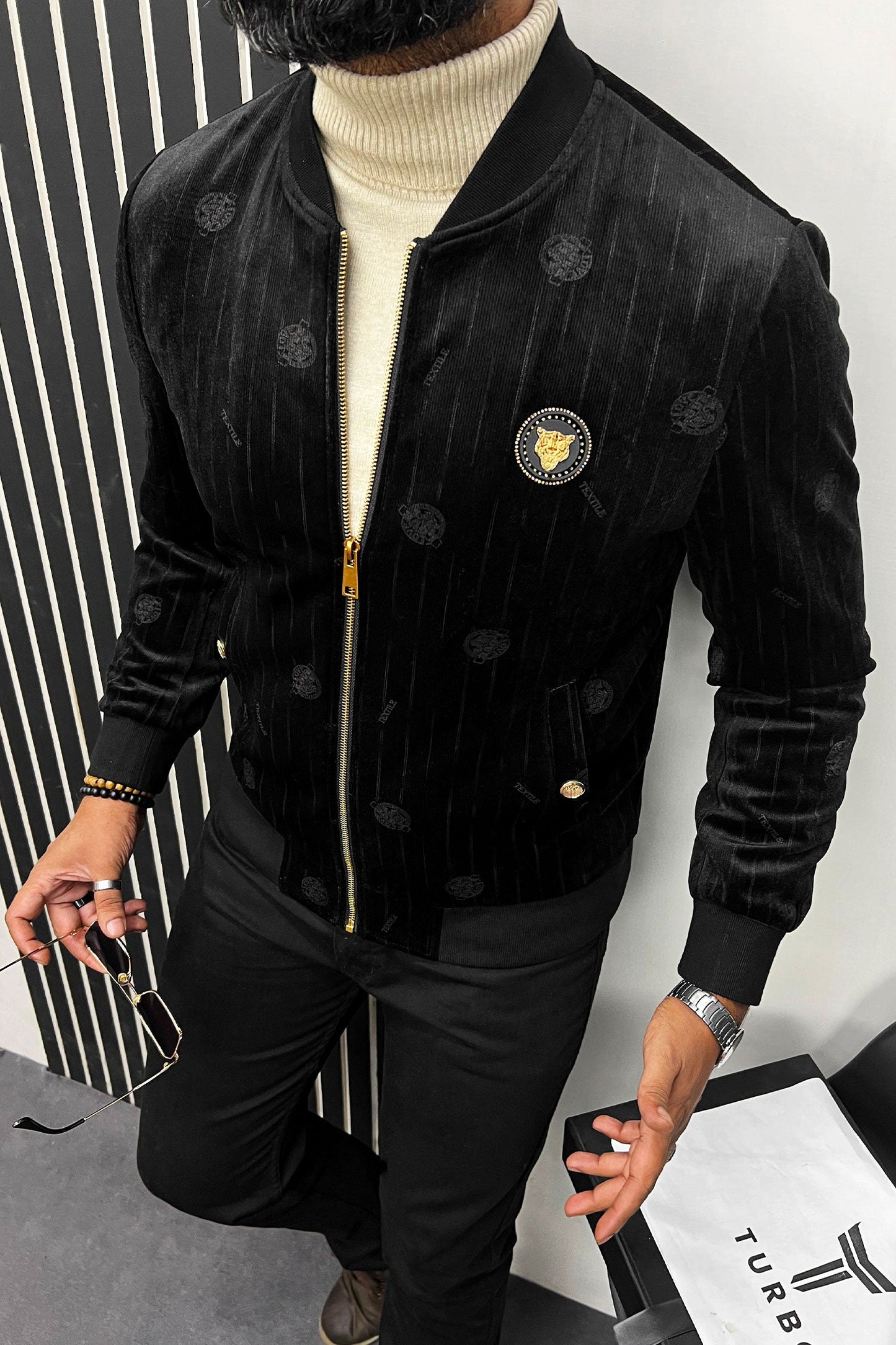 All Over Logo Design Imported Men's Woolen Jacket