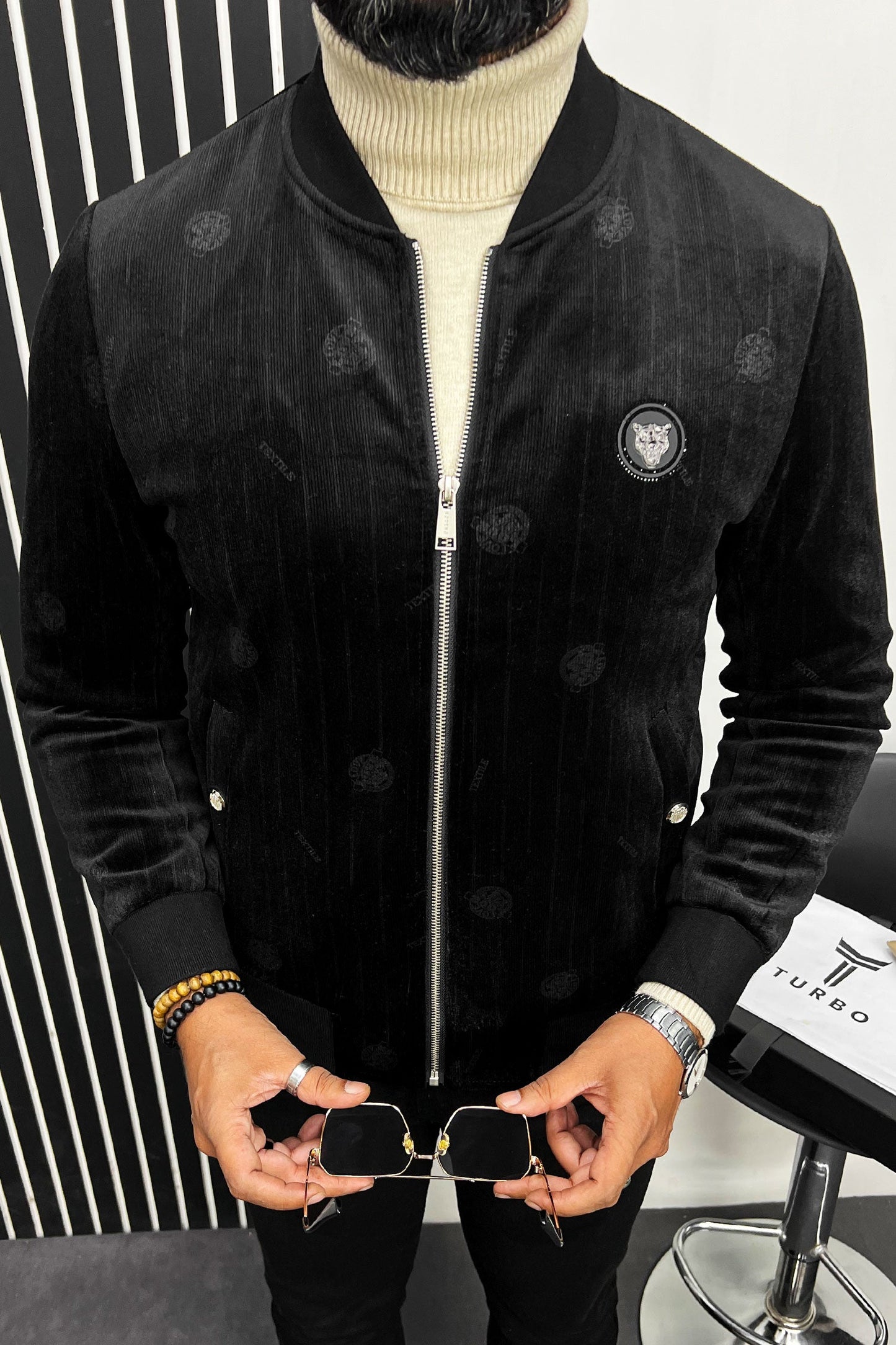 All Over Logo Design Imported Men's Woolen Jacket