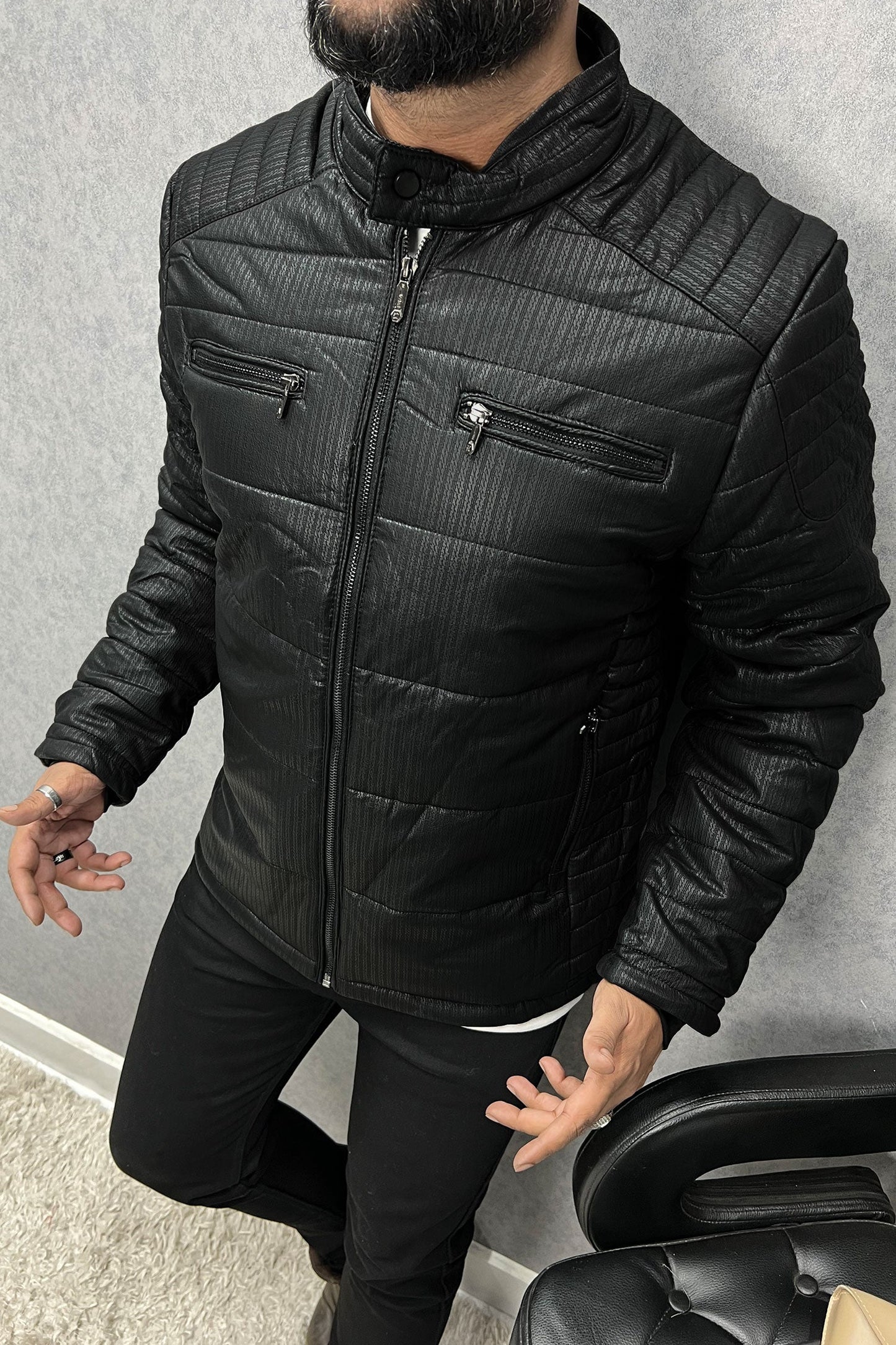 Self Design Zipper Pockets Men's Imported Suede Leather Jacket