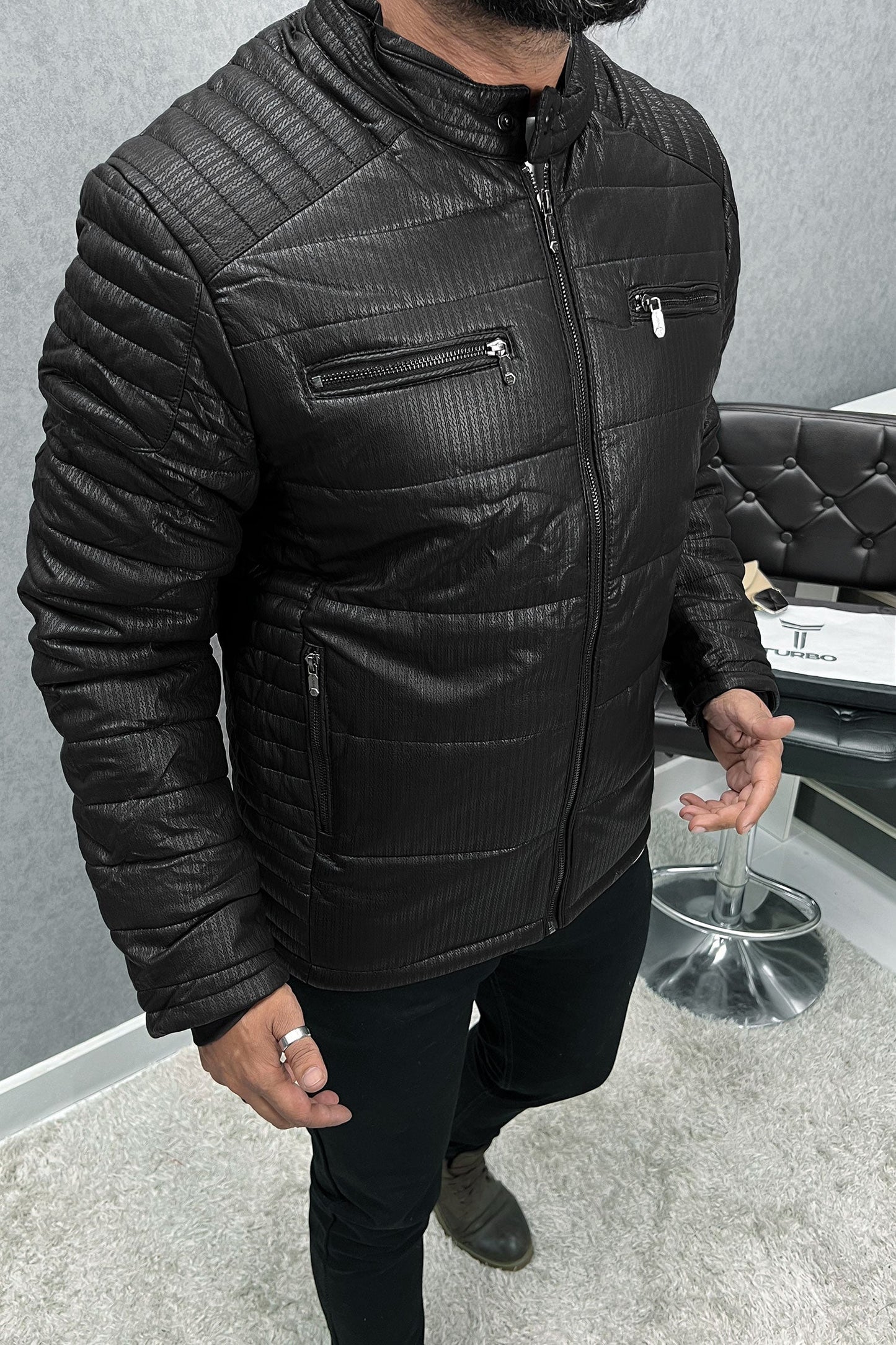 Self Design Zipper Pockets Men's Imported Suede Leather Jacket