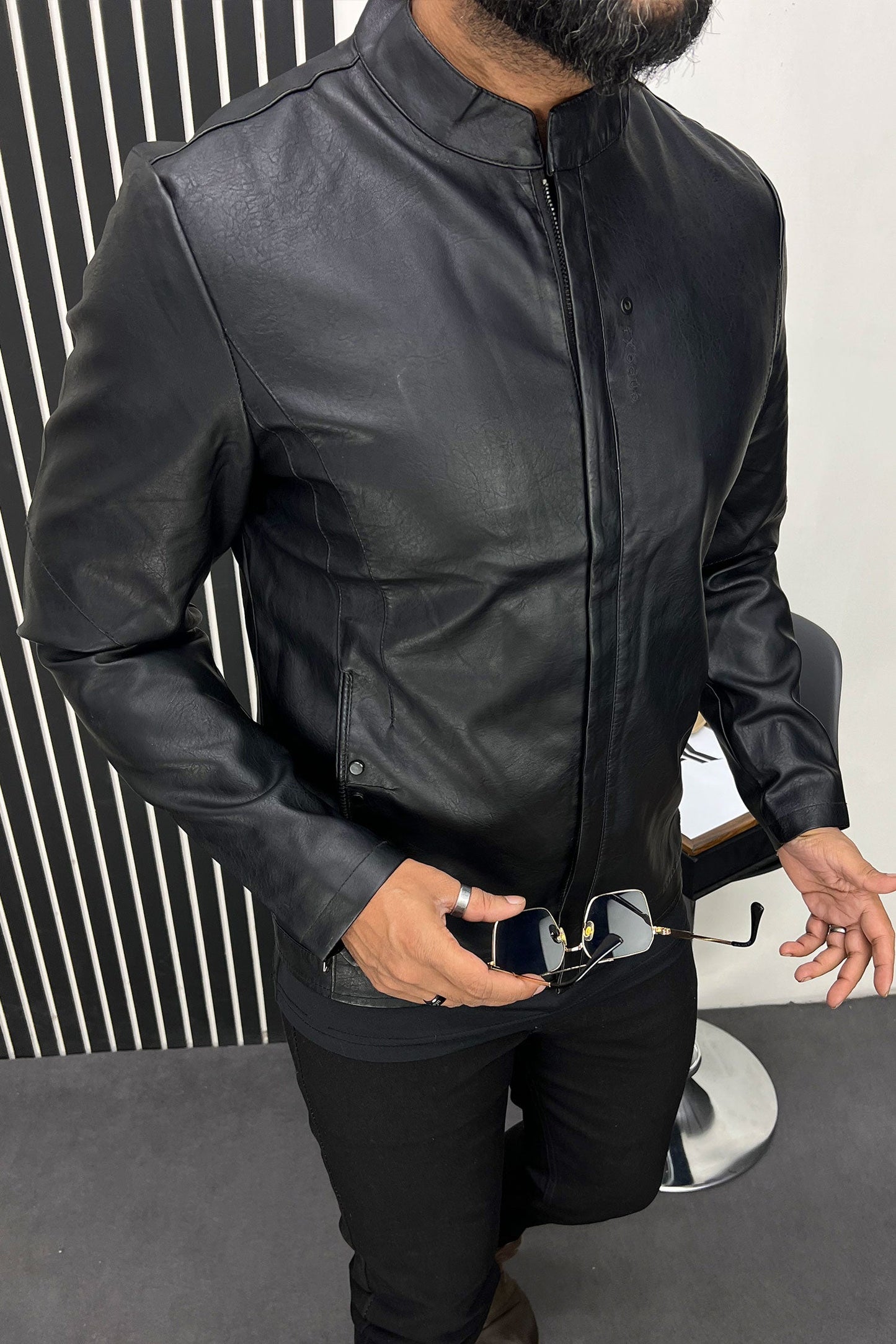 Fashionable Stand Collar Men's Imported Leather Jacket