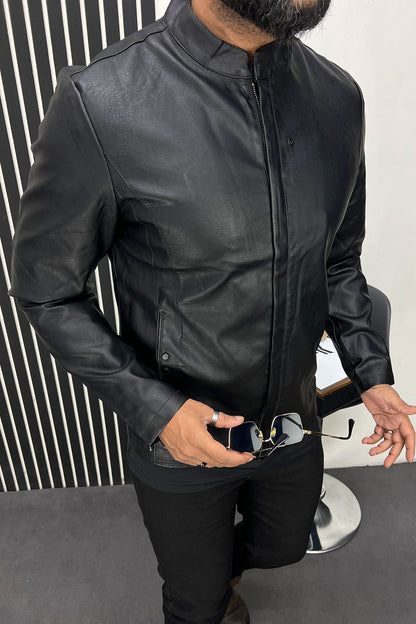 Fashionable Stand Collar Men's Imported Leather Jacket