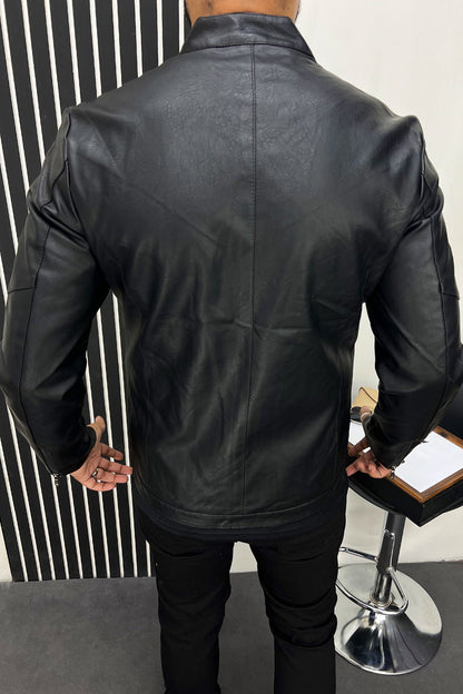 Fashionable Stand Collar Men's Imported Leather Jacket