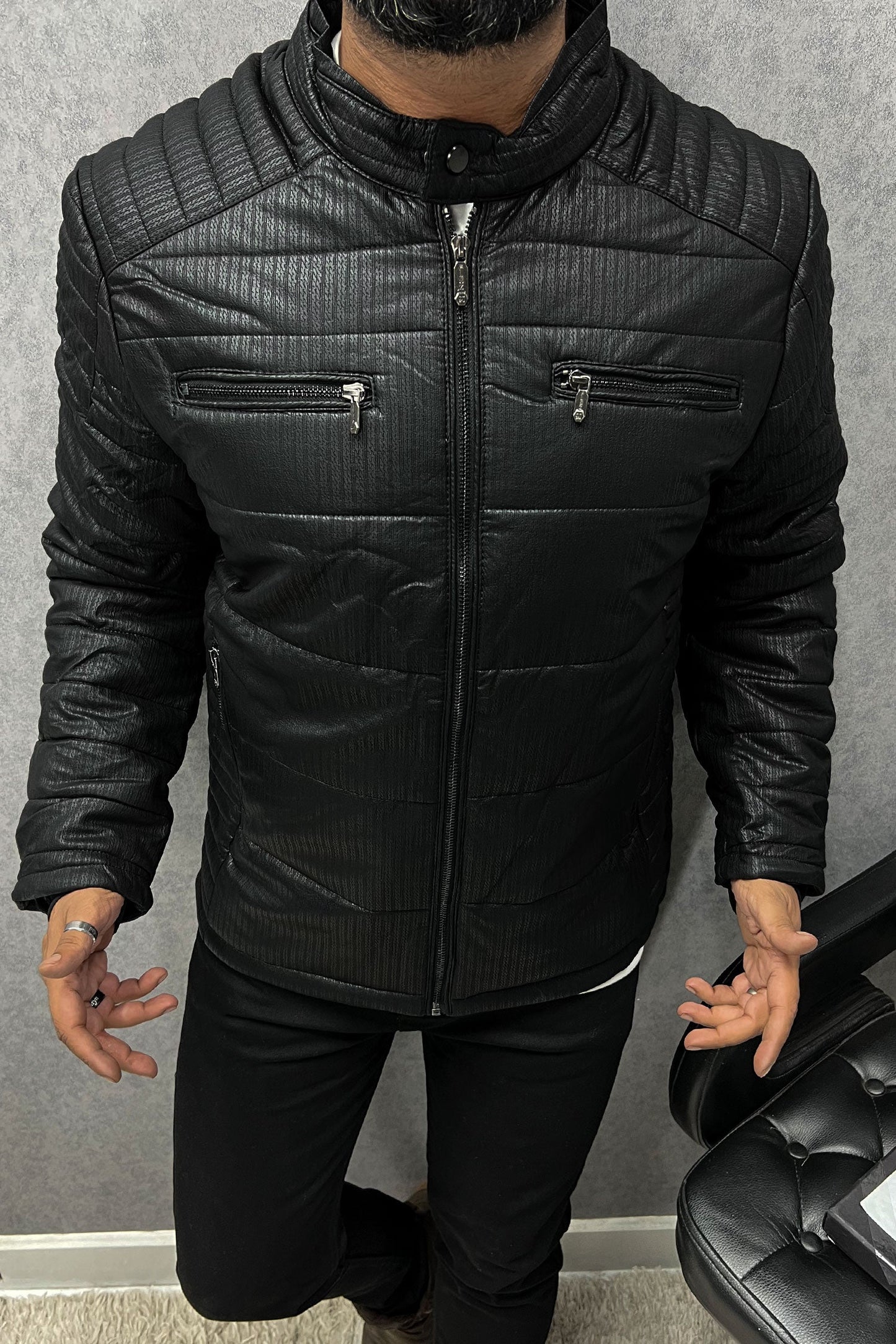 Self Design Zipper Pockets Men's Imported Suede Leather Jacket