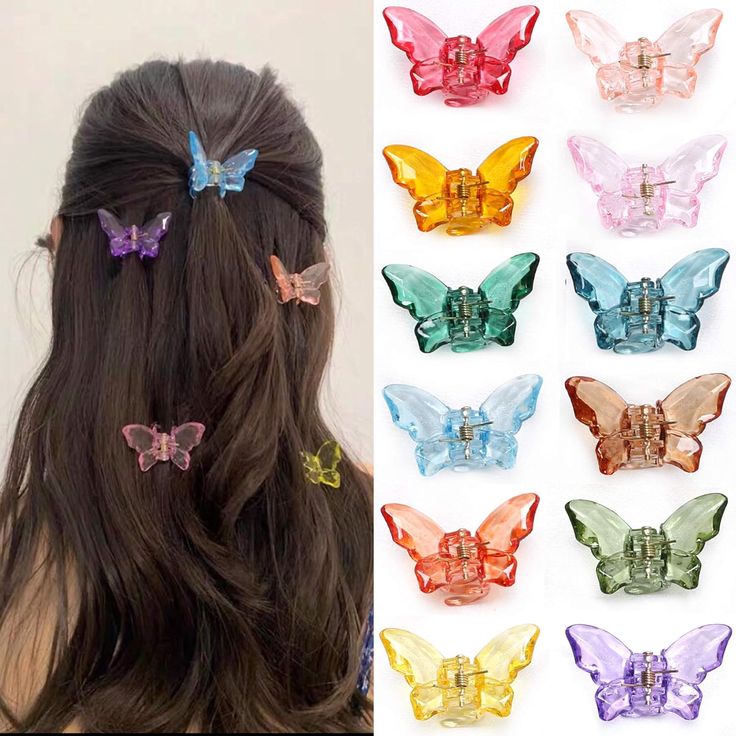 2 Mini Crystal Butterfly Claw Clip