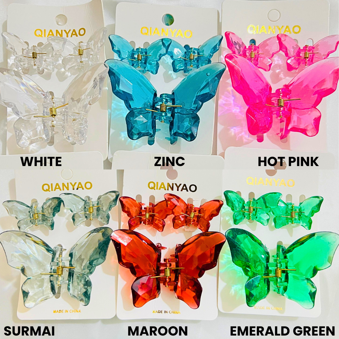 3pcs Crystal Butterfly Claw Clips