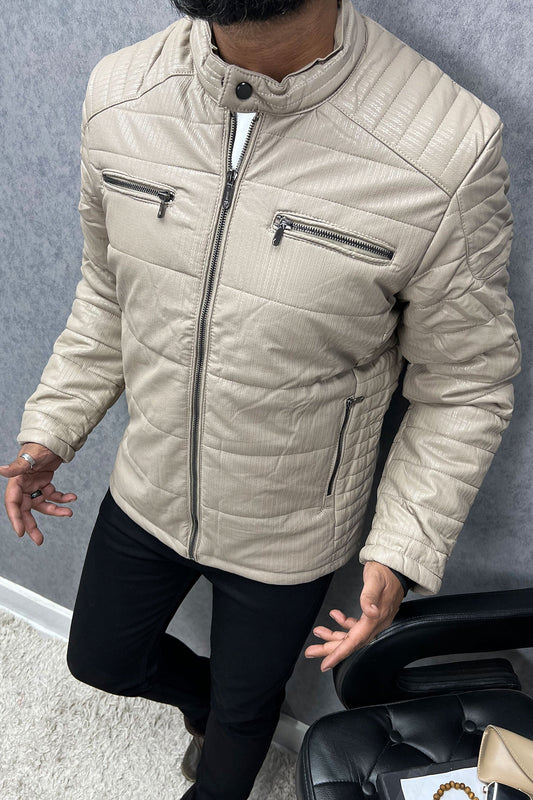 Self Design Zipper Pockets Men's Imported Suede Leather Jacket