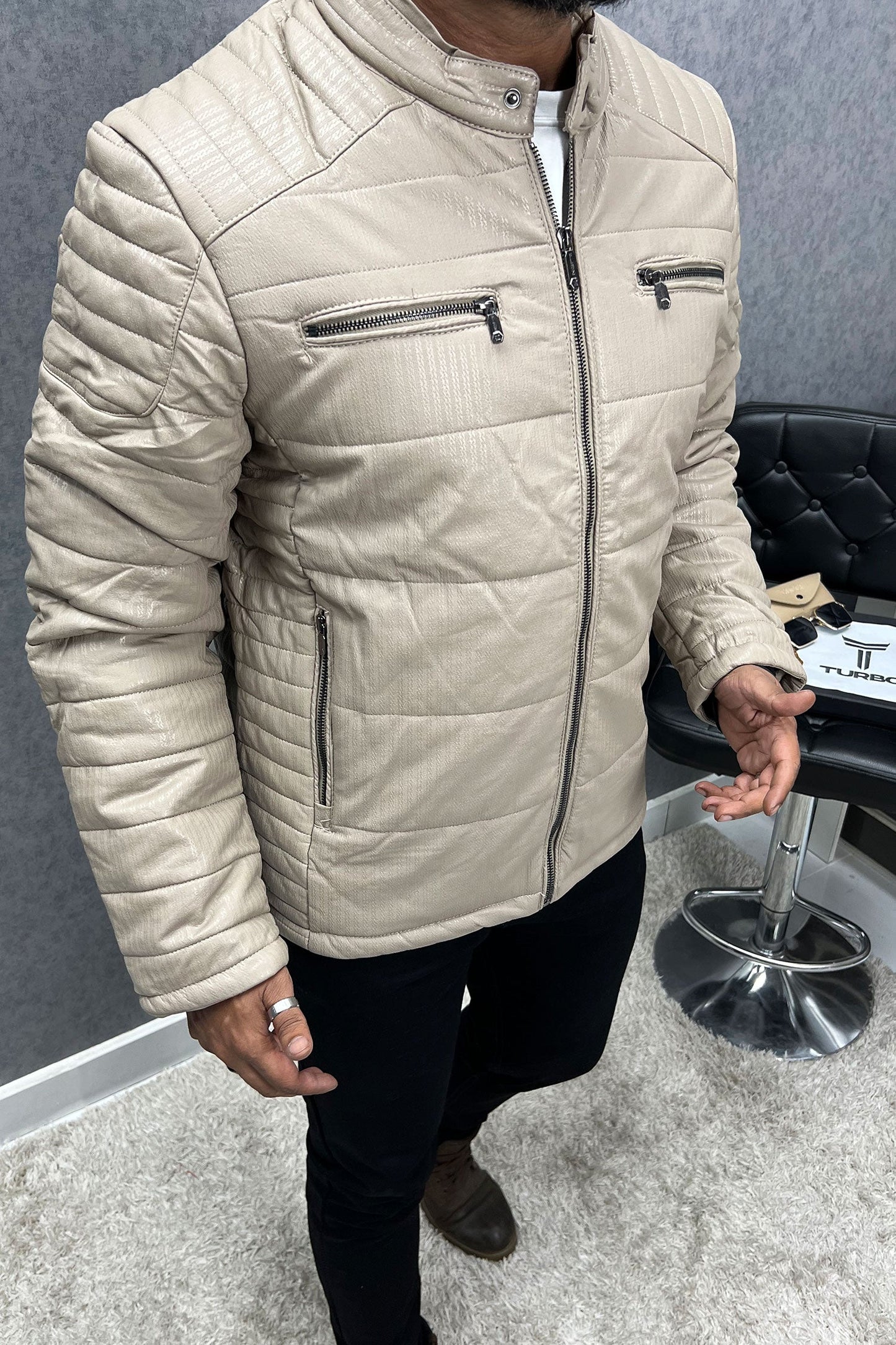 Self Design Zipper Pockets Men's Imported Suede Leather Jacket