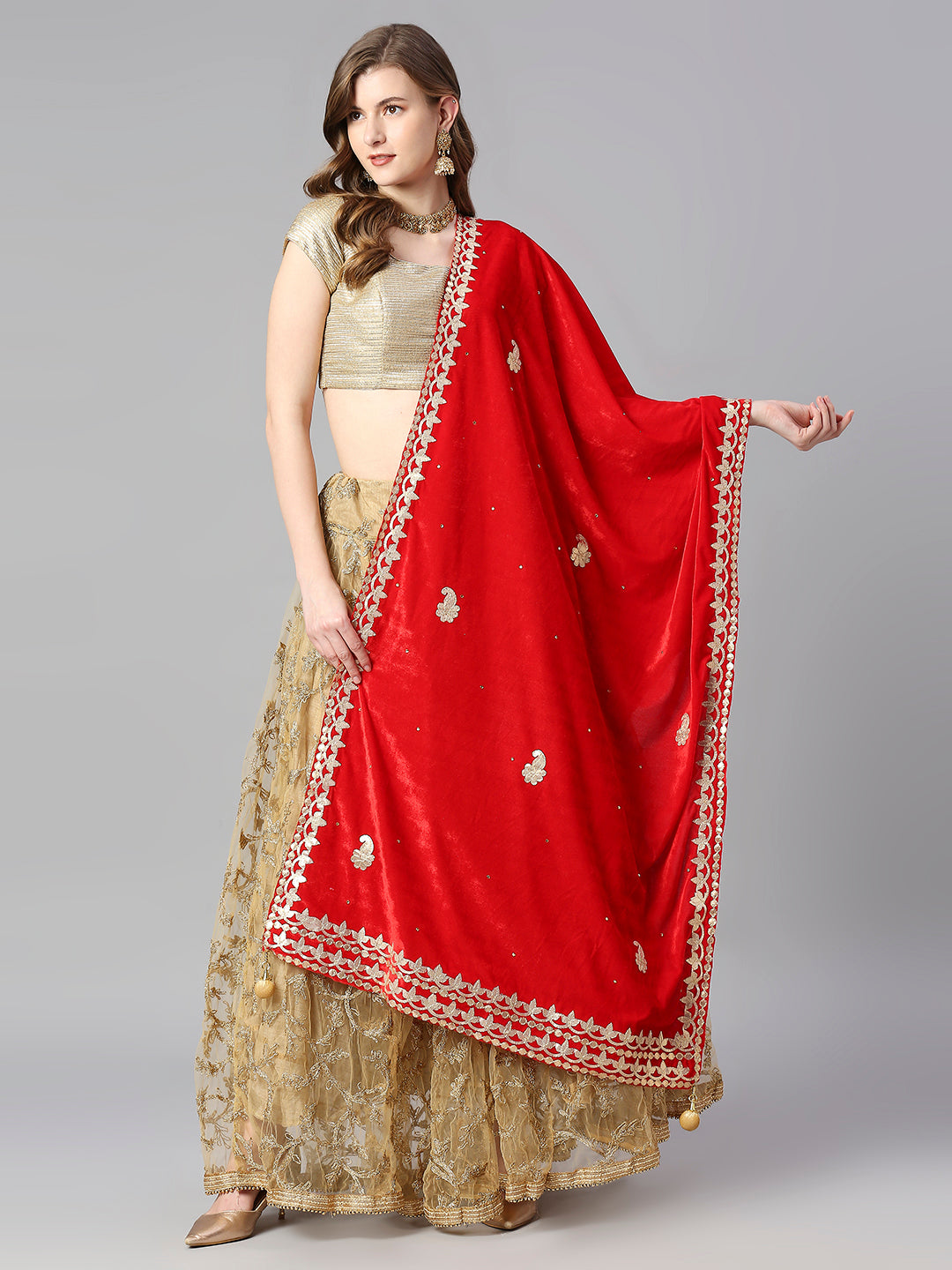 Gotta Patti Work Velvet Dupatta With Danglers