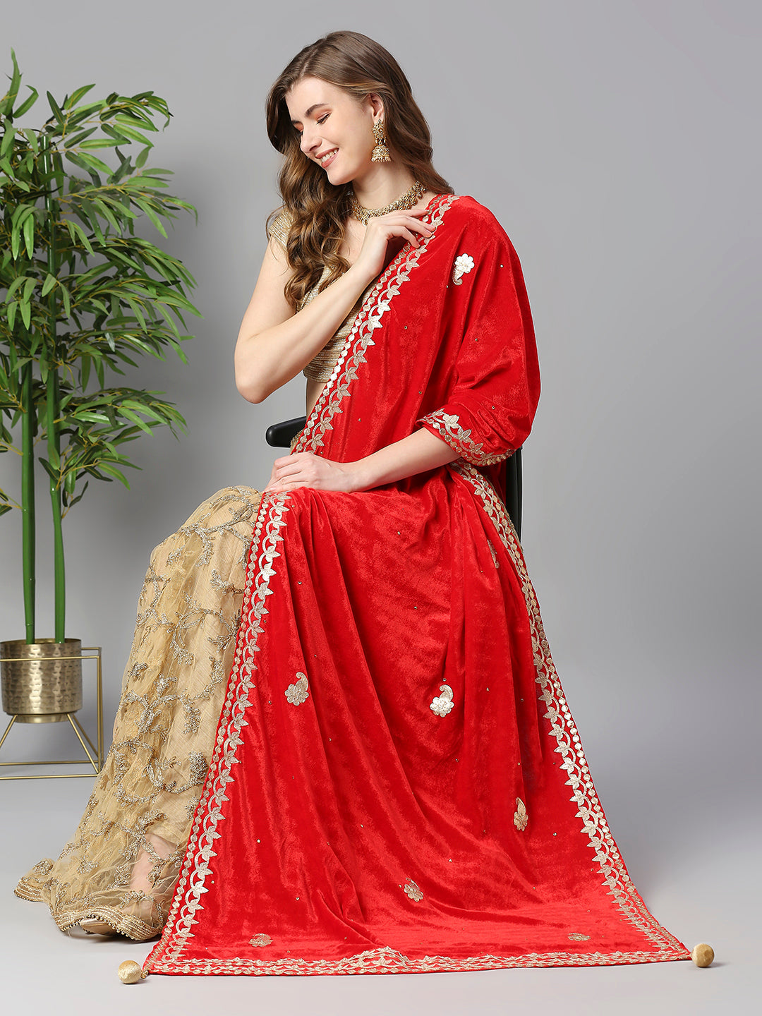 Gotta Patti Work Velvet Dupatta With Danglers