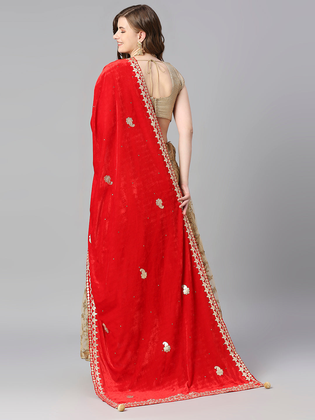 Gotta Patti Work Velvet Dupatta With Danglers