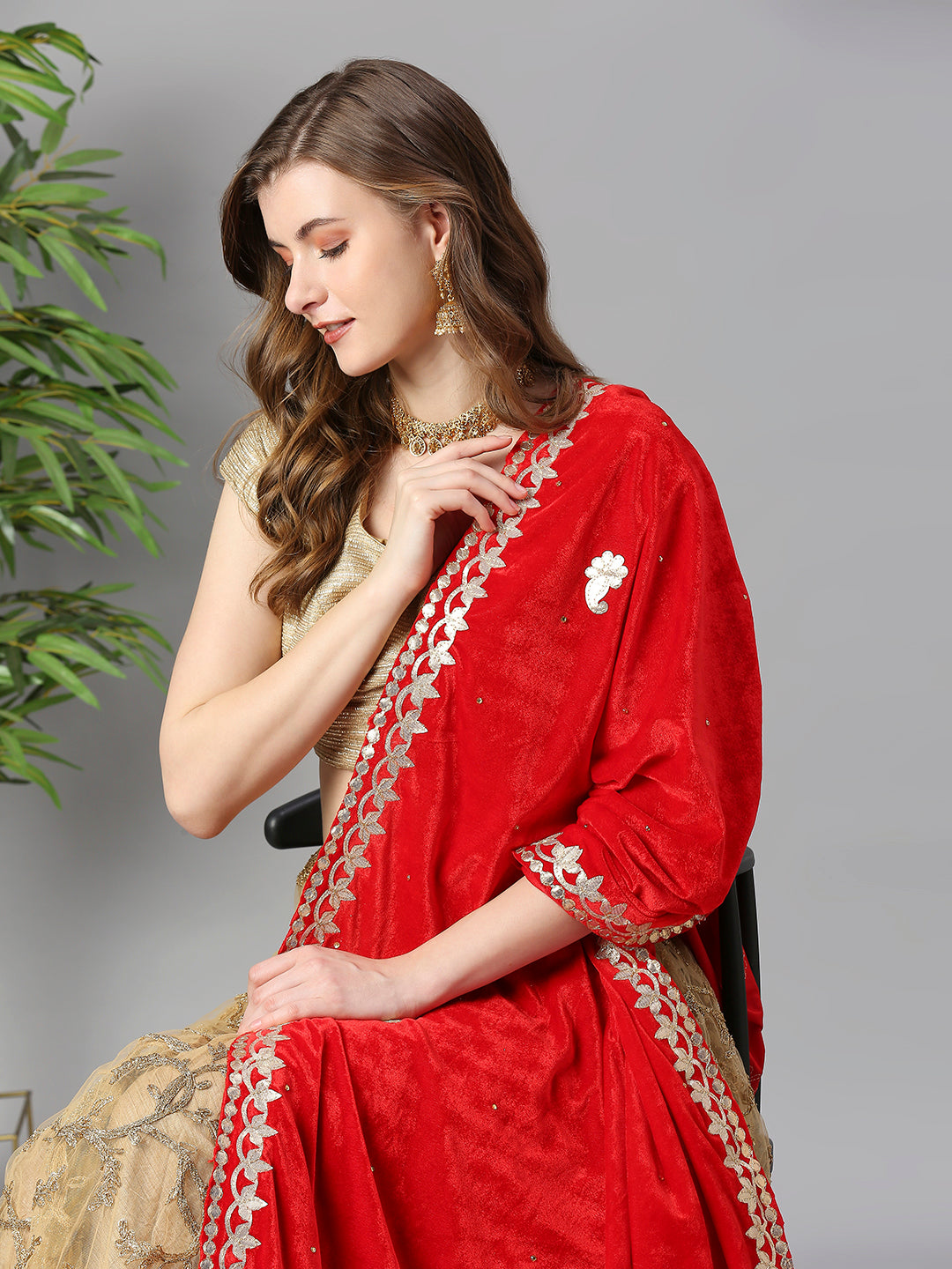 Gotta Patti Work Velvet Dupatta With Danglers