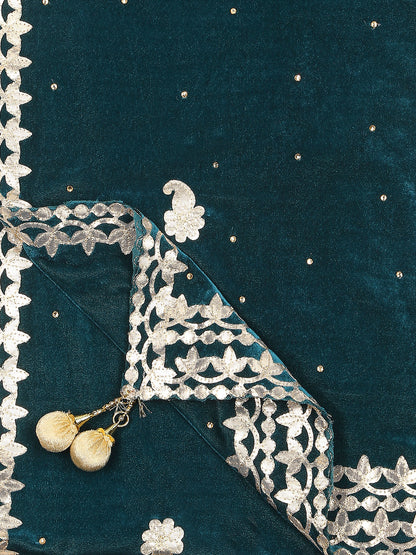 Gotta Patti Work Velvet Teal Dupatta With Danglers