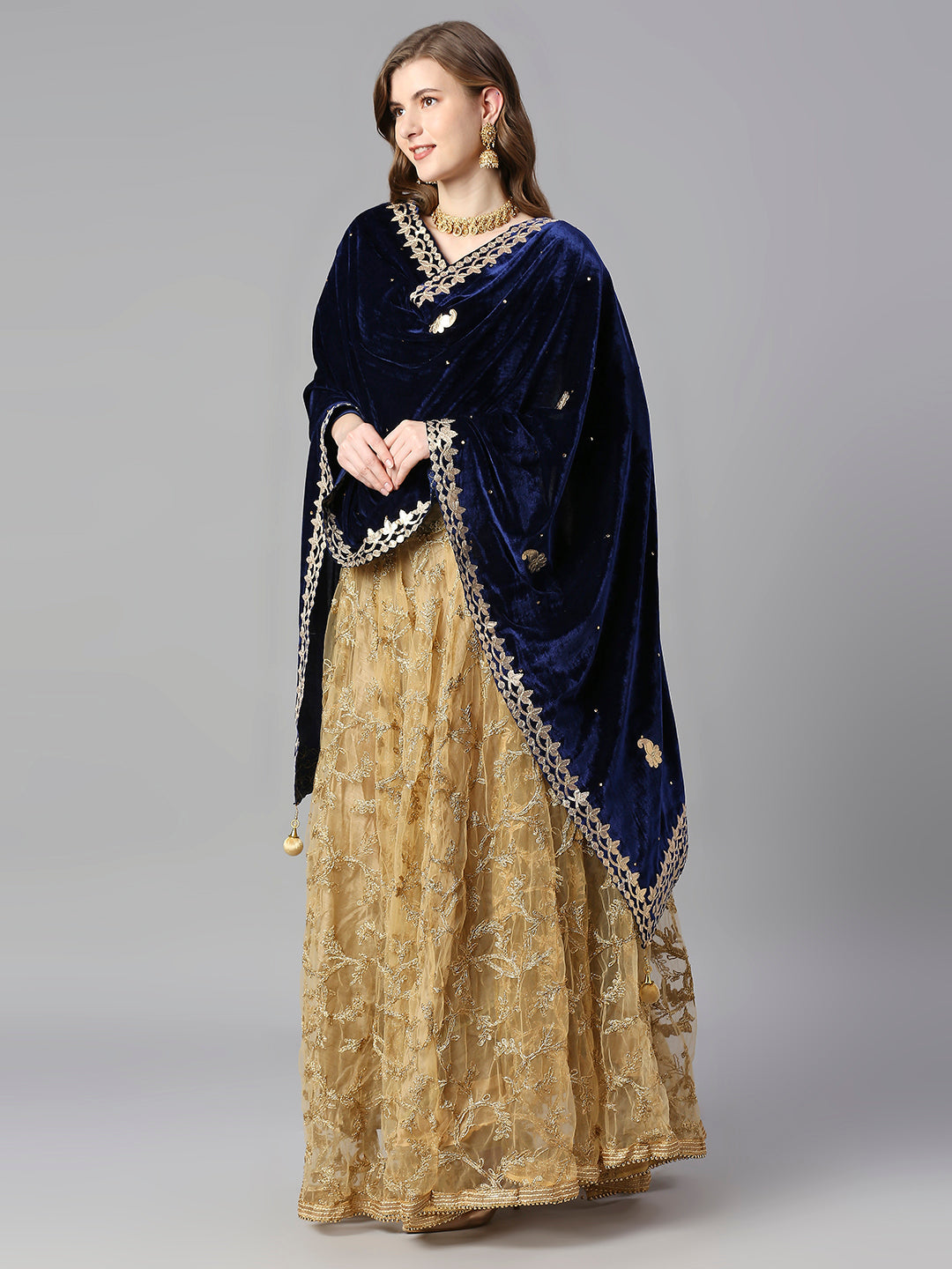Gotta Patti Work Velvet Dupatta With Danglers