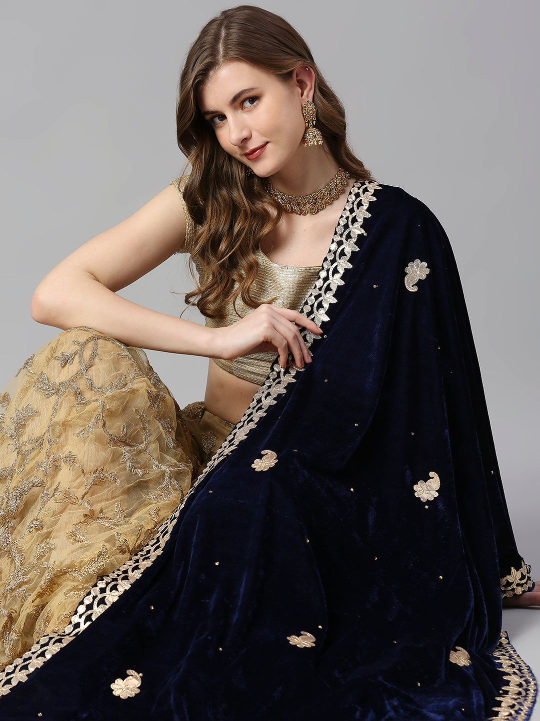 Gotta Patti Work Velvet Dupatta With Danglers