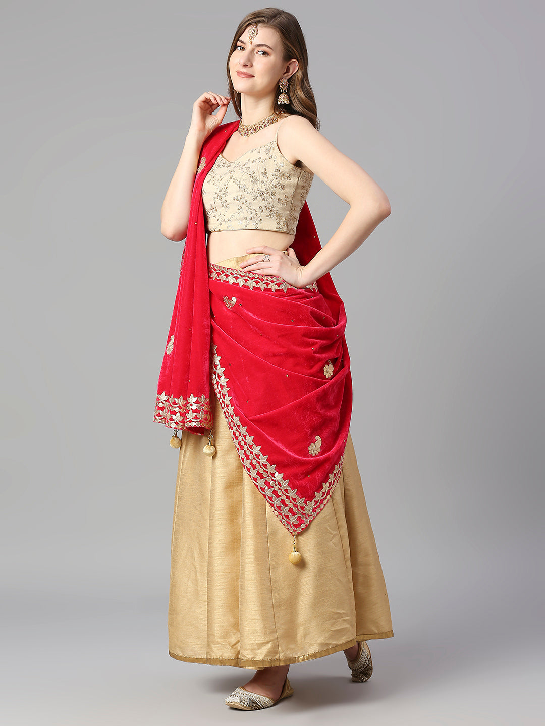Gotta Patti Work Velvet Dupatta With Danglers