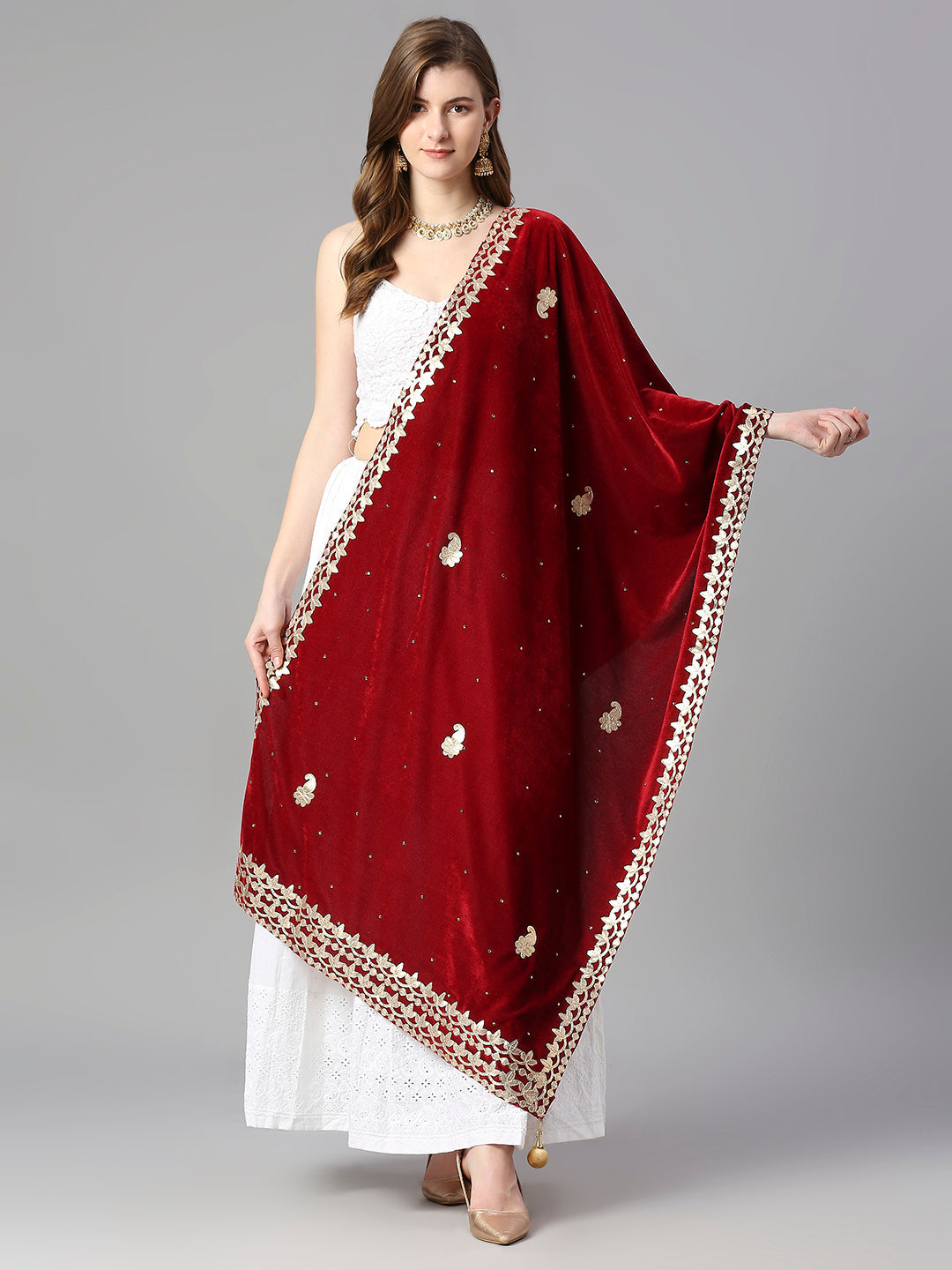 Gotta Patti Work Velvet Dupatta With Danglers