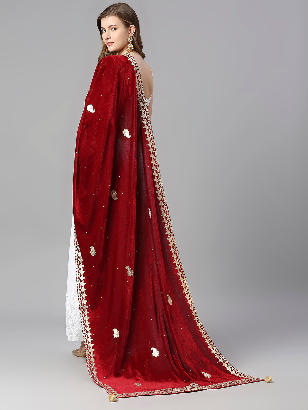 Gotta Patti Work Velvet Dupatta With Danglers