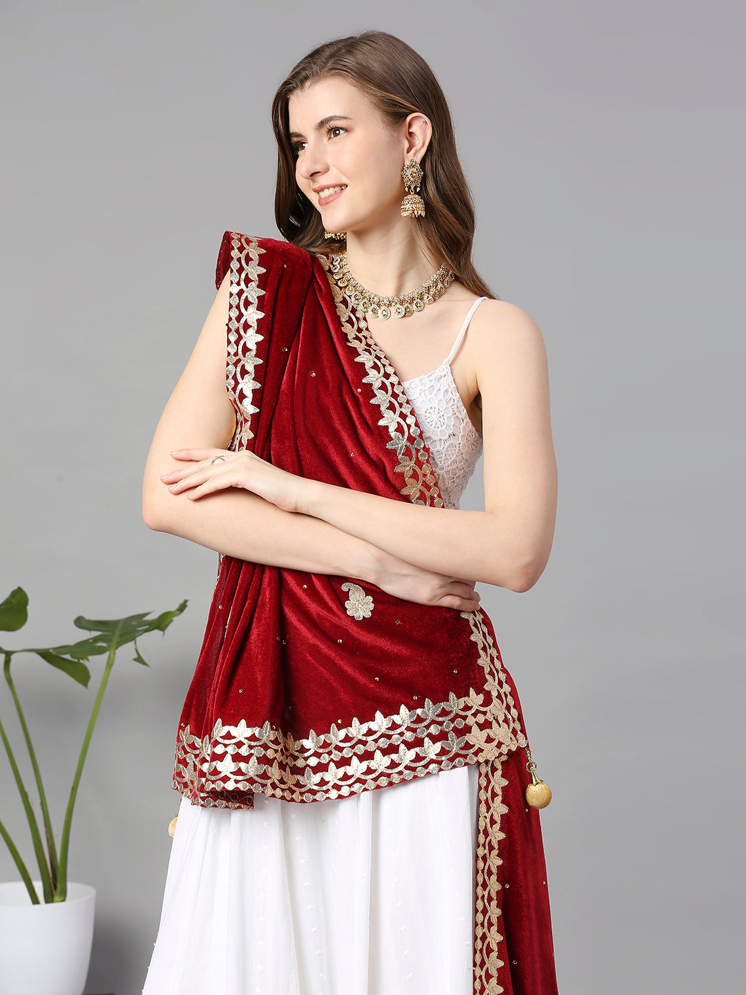 Gotta Patti Work Velvet Dupatta With Danglers