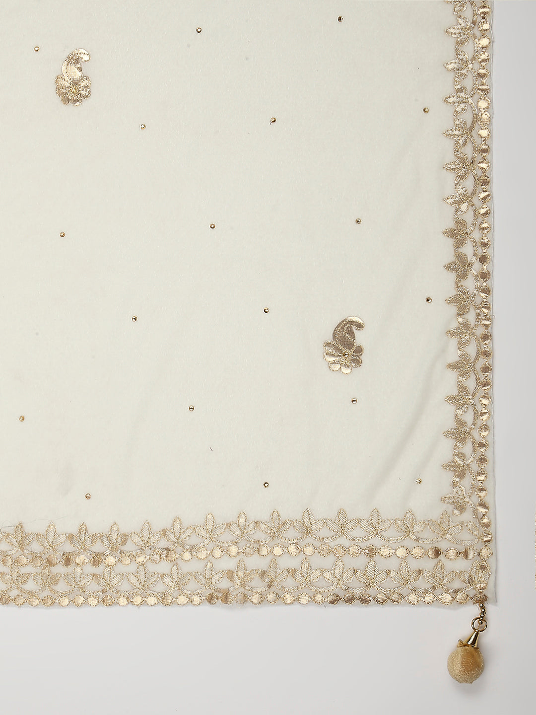 Gotta Patti Work Velvet Cream Dupatta With Danglers