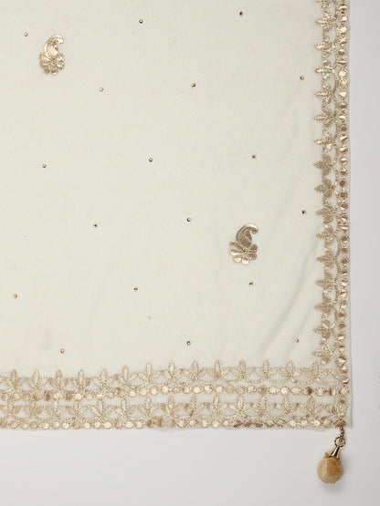 Gotta Patti Work Velvet Cream Dupatta With Danglers