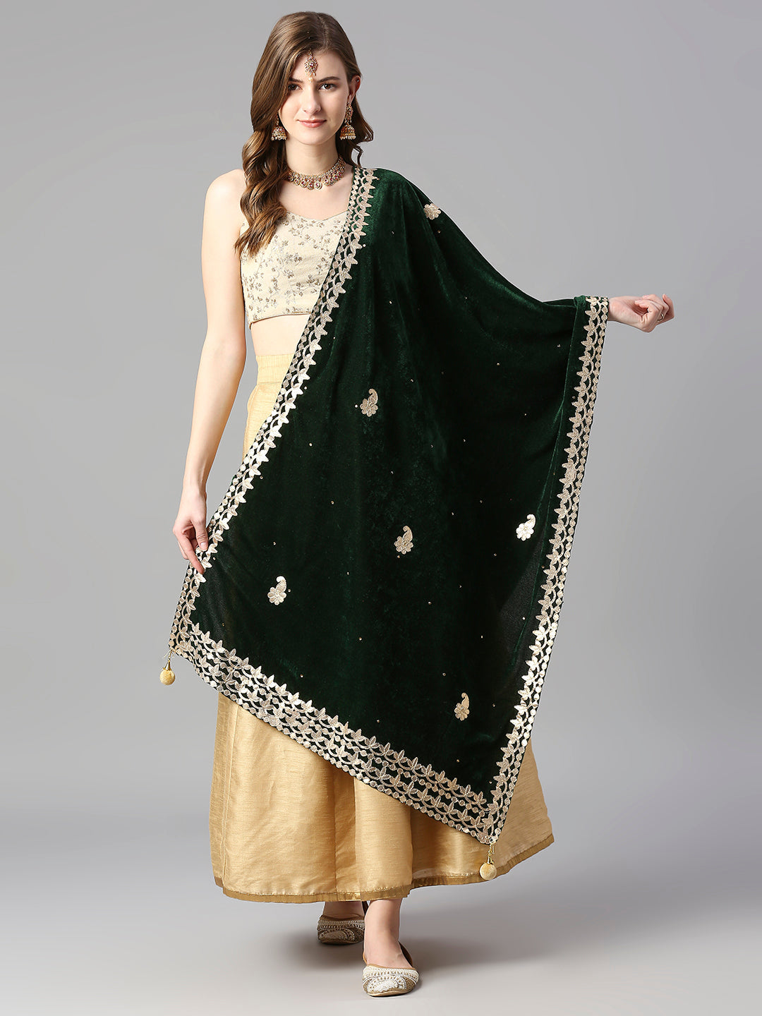 Gotta Patti Work Velvet Dupatta With Danglers