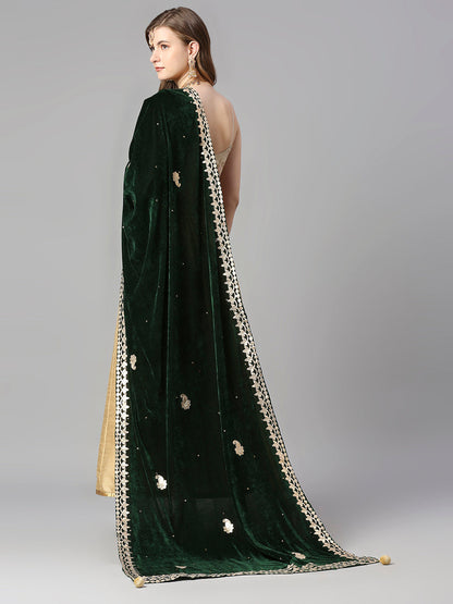 Gotta Patti Work Velvet Dupatta With Danglers