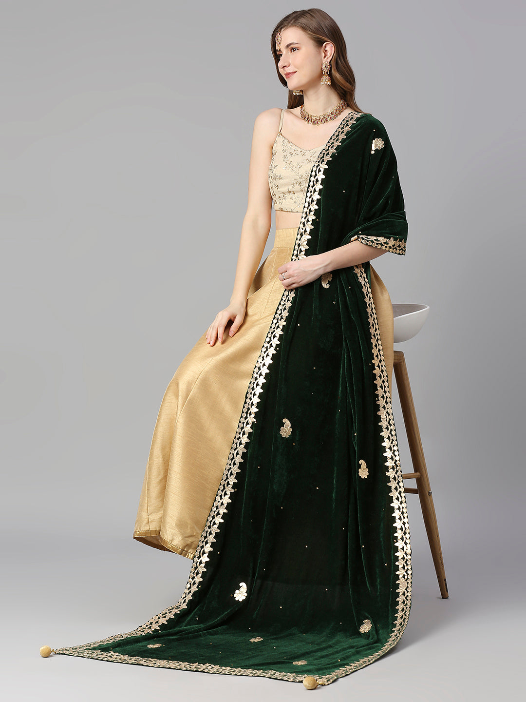 Gotta Patti Work Velvet Dupatta With Danglers