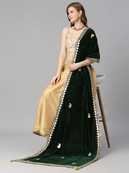 Gotta Patti Work Velvet Dupatta With Danglers