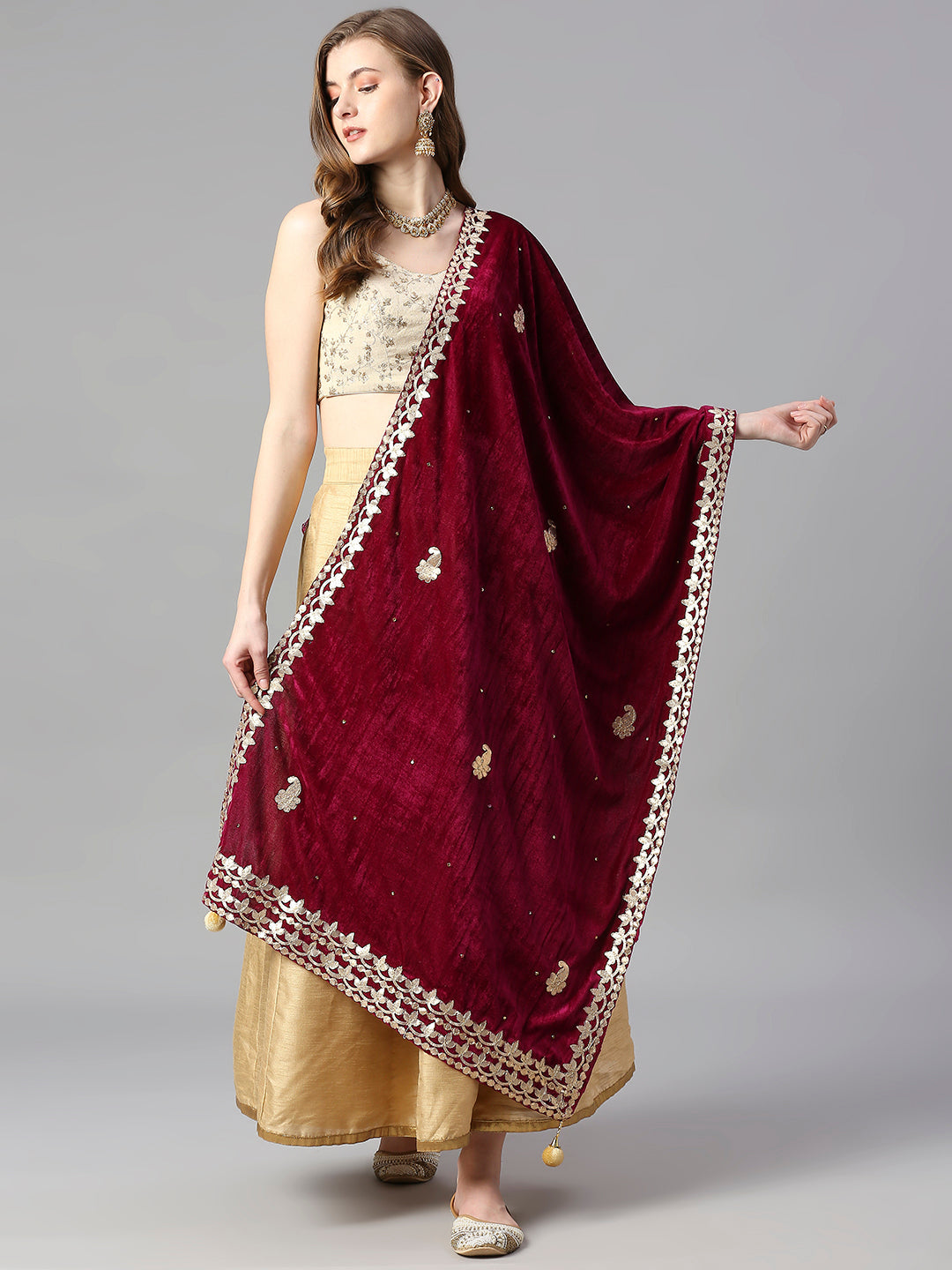 Gotta Patti Work Velvet Dupatta With Danglers
