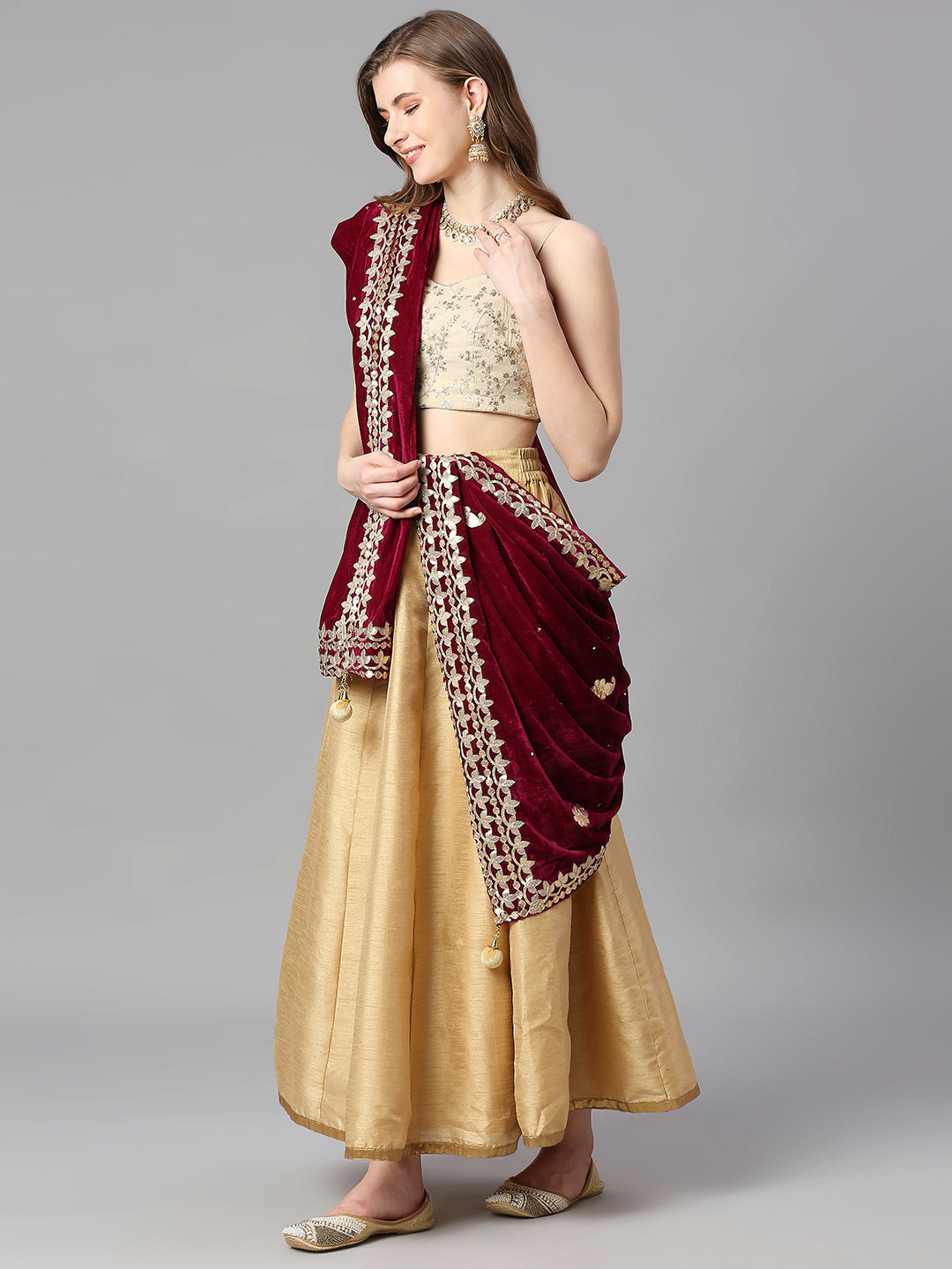 Gotta Patti Work Velvet Dupatta With Danglers