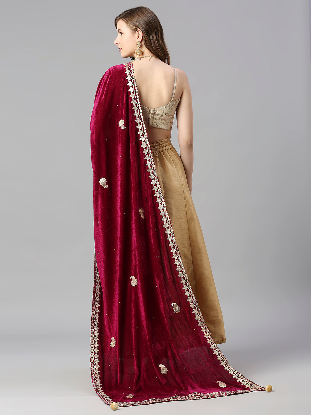 Gotta Patti Work Velvet Dupatta With Danglers