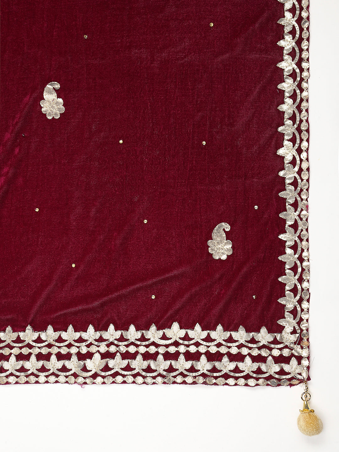Gotta Patti Work Velvet Dupatta With Danglers