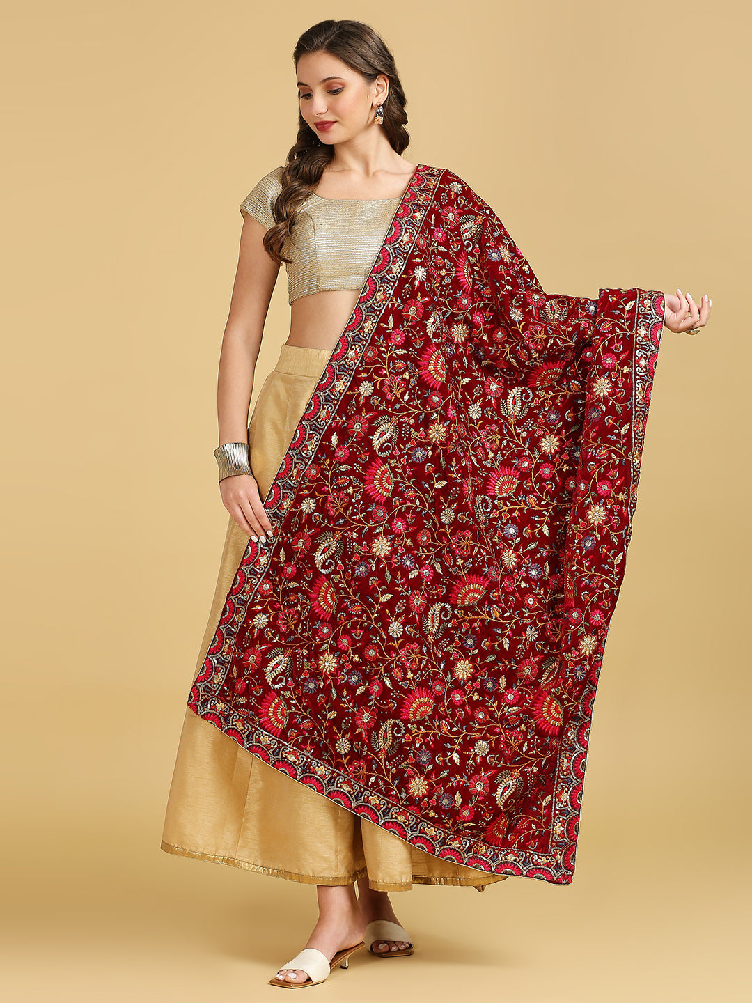 All Over Floral Embroidered Velvet Dupatta