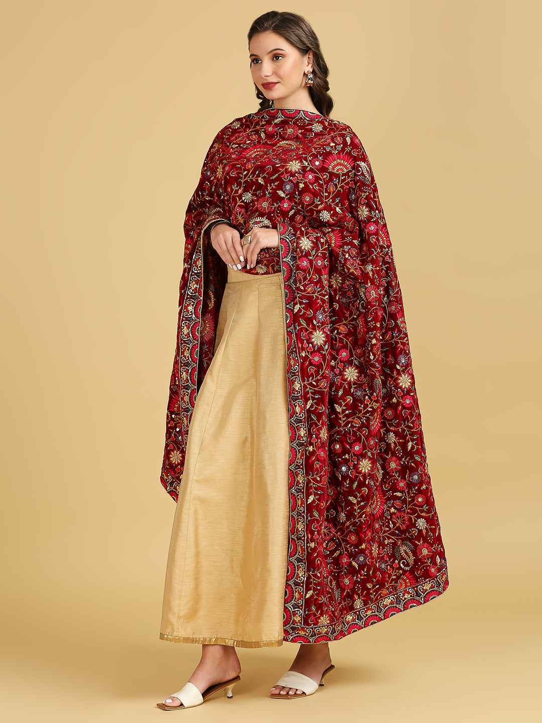 All Over Floral Embroidered Velvet Dupatta