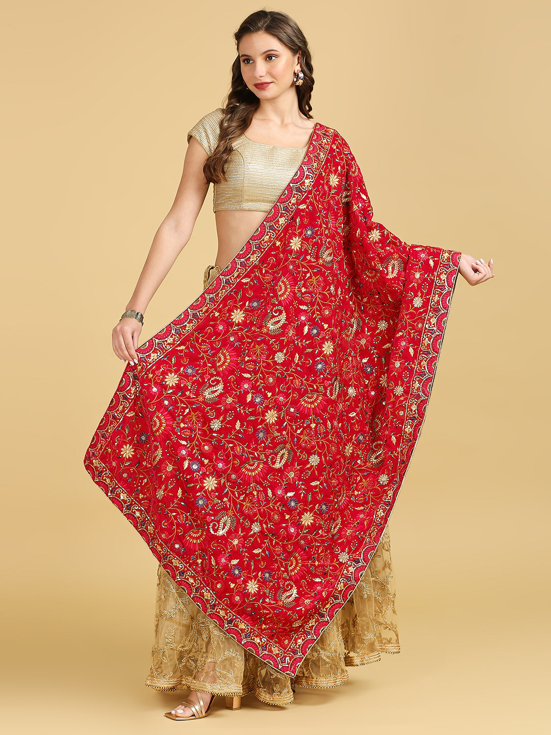 All Over Floral Embroidered Velvet Dupatta