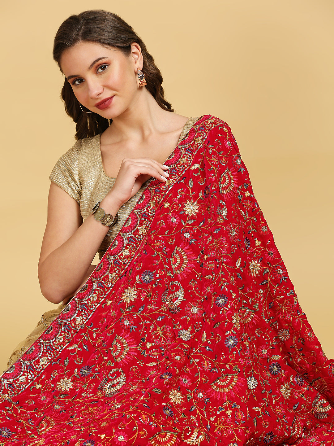 All Over Floral Embroidered Velvet Dupatta