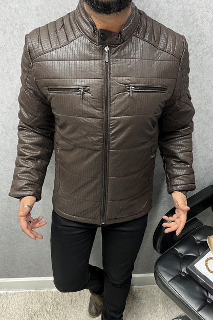 Self Design Zipper Pockets Men's Imported Suede Leather Jacket